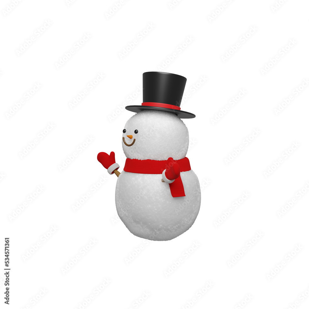 3D Rendering cute snowman cartoon for Christmas design element