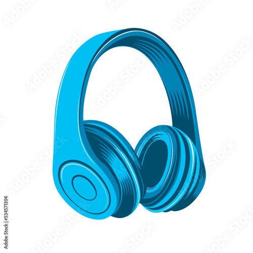 Vector illustration of wireless headphones in blue tones on a white isolated background