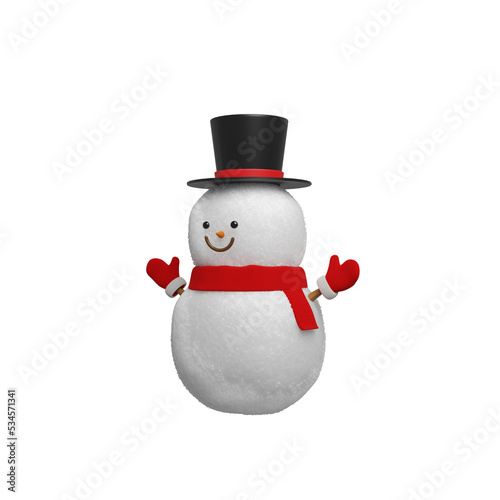 3D Rendering cute snowman cartoon for Christmas design element