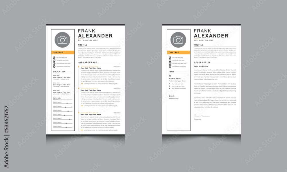 Clean and Professional Resume CV Template Layout with Photo Clean and Professional Resume CV Template Layout with Photo