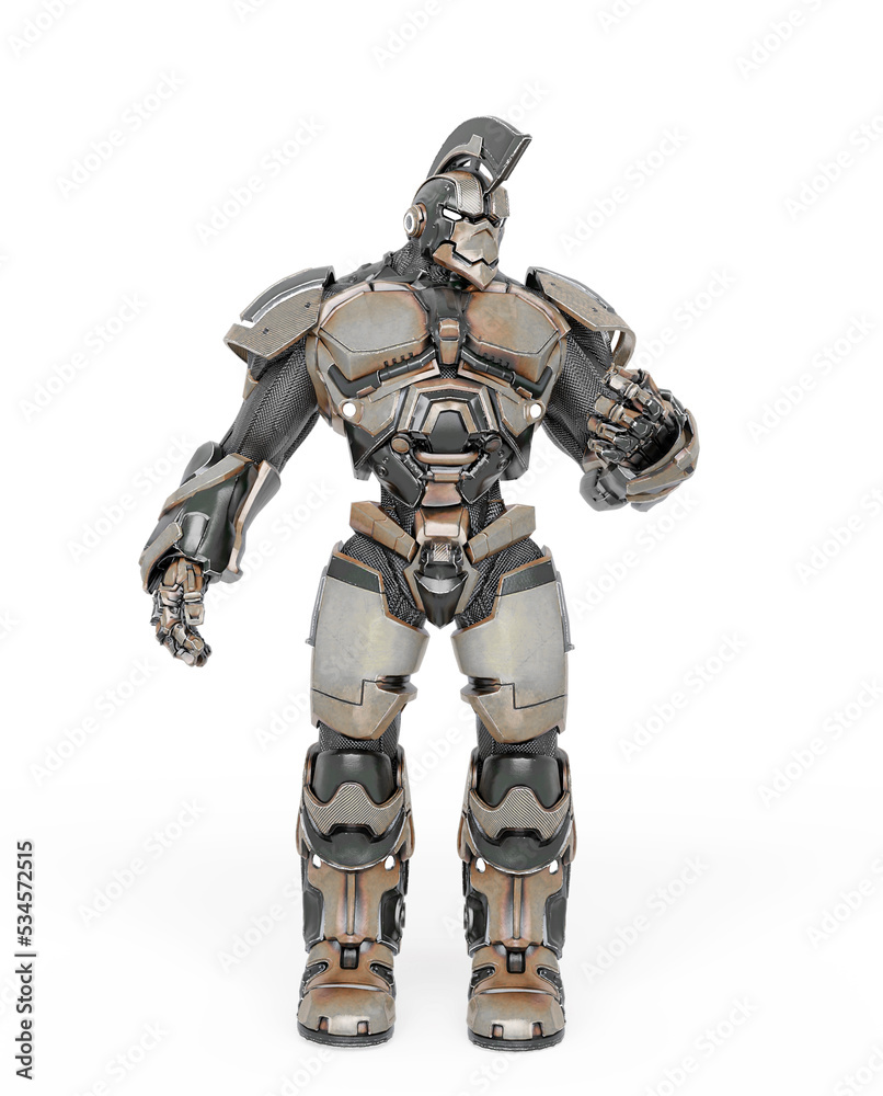 war ready robot is standing up in a contraposto pose