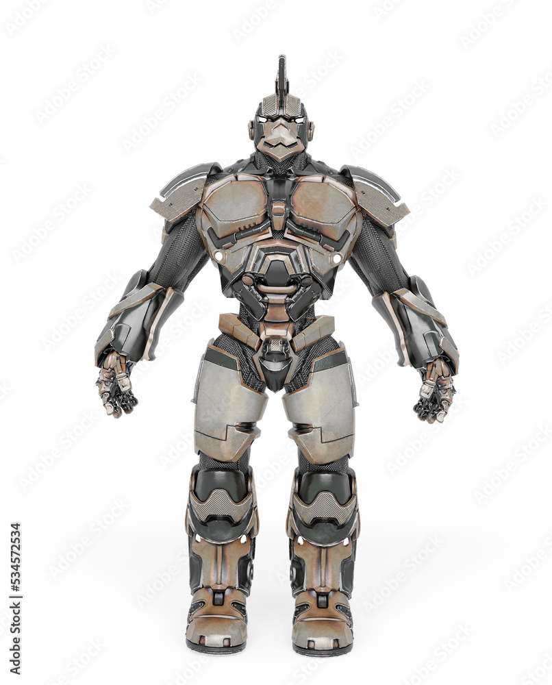 war ready robot is standing up in a pose