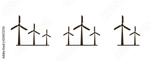 Set of windmill / wind turbine illustrations isolated on a white background.