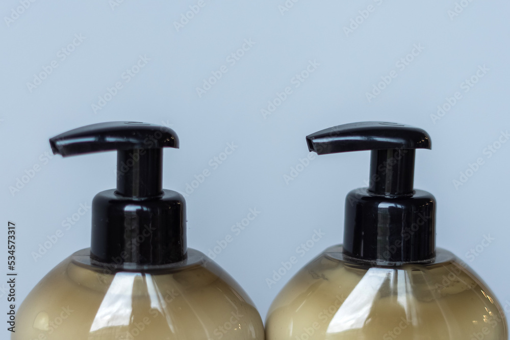 Obraz premium Bottles with cosmetic lotion for hygiene. Health care, cosmetics