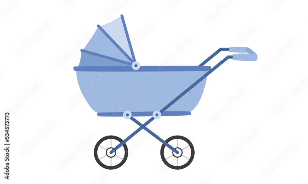 Baby carriage clipart. Simple cute baby pram stroller flat vector illustration. Baby carriage pram stroller cartoon hand drawn doodle style. Kids, baby shower, newborn and nursery decoration concept - obrazy, fototapety, plakaty 