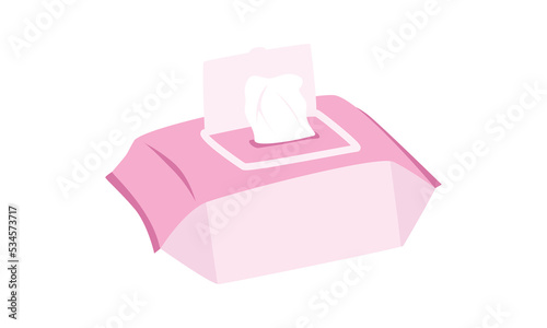 Wet baby wipes clipart. Simple cute pink baby wipes flat vector illustration. Wet wipes in plastic package cartoon style. Kids, baby shower, nursery decoration. Antibacterial napkins, hygiene paper