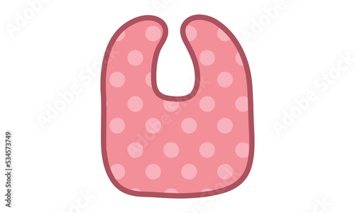 Cute baby bib clipart. Simple cute red bib for baby feeding flat vector illustration. Baby apron or bib in red polka dot pattern cartoon hand drawn. Kids, baby shower, nursery decoration