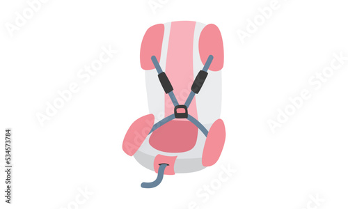 Safety baby car seat clipart. Simple cute baby car seat with strap flat vector illustration. Red safety seat for baby in car cartoon hand drawn doodle. Kids, children, baby shower, nursery concept