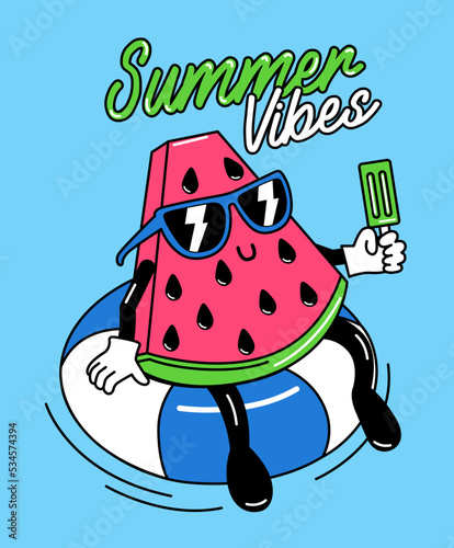 illustration watermelon eating a popsicle © D GRAPHIC