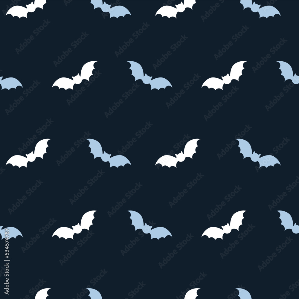 Halloween seamless pattern with bats on a dark blue background.
