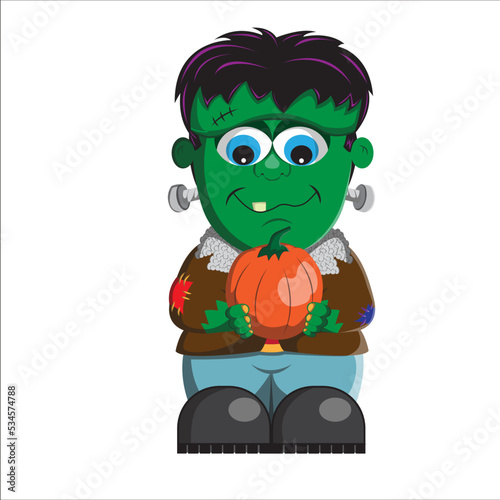 Happy Halloween! Friendly Frankenstein Boy cartoon Vector art (Flat)