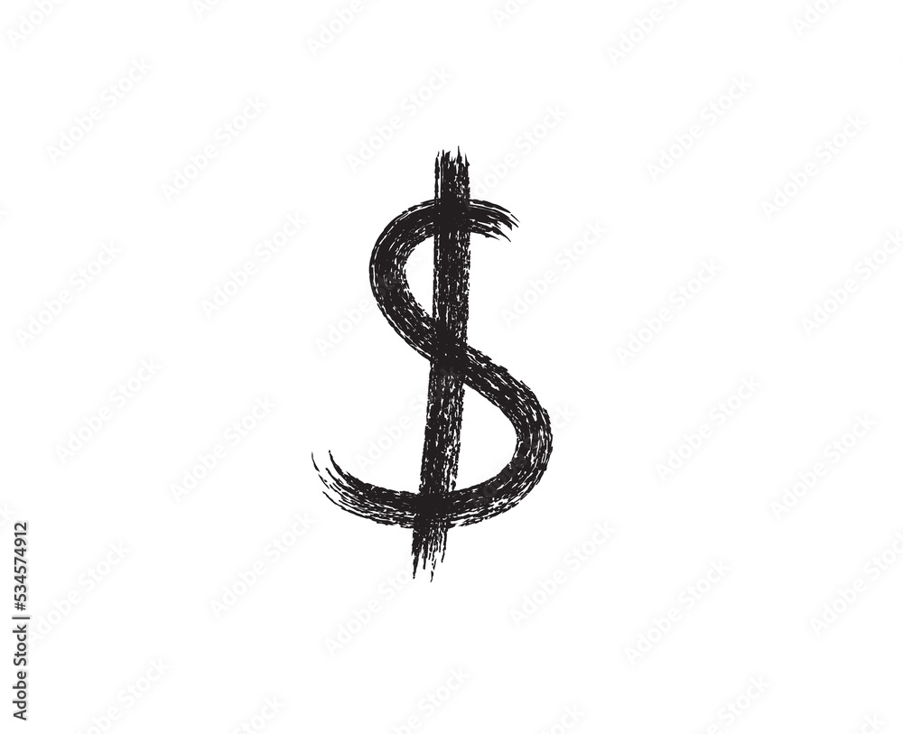 US dollar symbol written with brush stroke on white background US dollar symbol written with brush stroke on white background