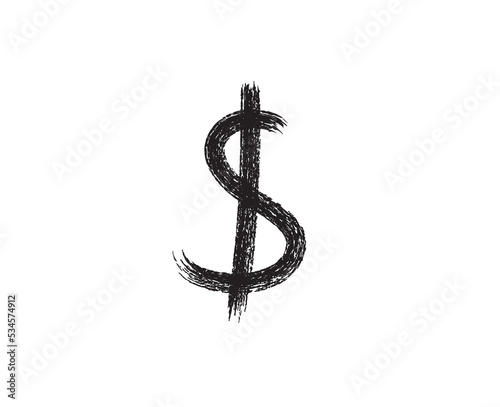 US dollar symbol written with brush stroke on white background