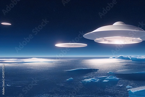 Spaceships / UFOs over icy landscape