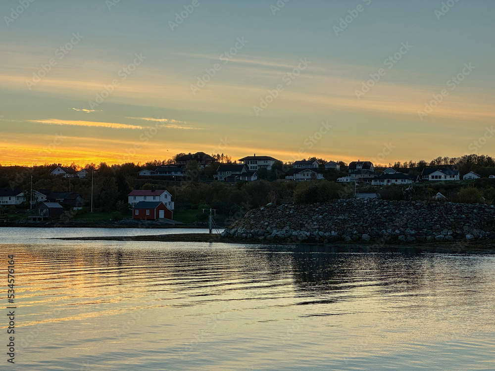 Evening atmosphere in Brønnøysund harbour, Norland county,Norway,Europe