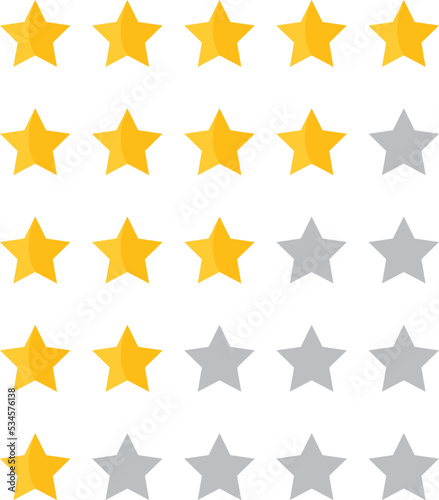 Stars yellow and gray review icon isolated on white background. Rating for sites  hotels  travel packages  online stores  reviews