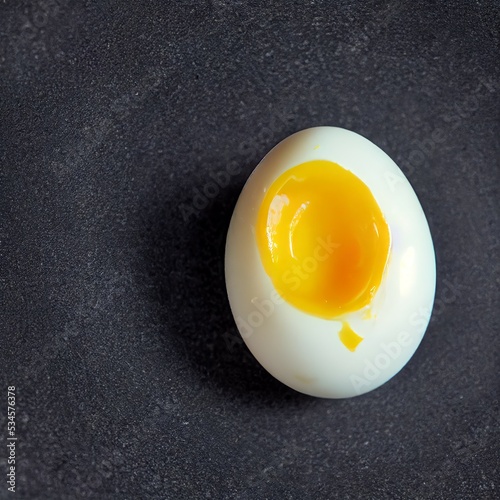 Cooked, peeled egg on black background