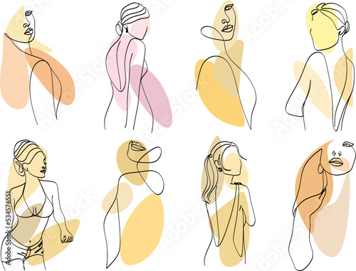 Abstract Woman Body Line Art Drawing Set. Female Silhouette One Line Drawing. Women Vector Illustration Minimalistic Style for Modern Design: Prints, Wall Art, Posters, Social Media.