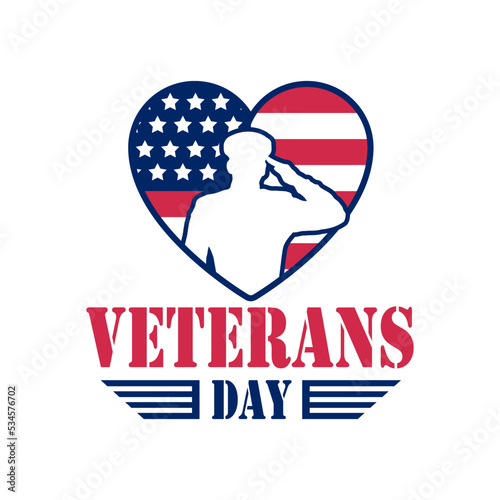 Veterans day soldier saluting in heart shape vector isolated design