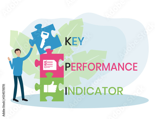 KPI - Key Performance Indicator acronym. lettering illustration with icons for web banner, flyer, landing page, presentation, book cover, article, etc.
