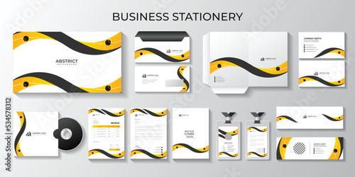 black and yellow Corporate identity set branding professional business full stationery and letterhead, identity, branding, id card, envelopes, 