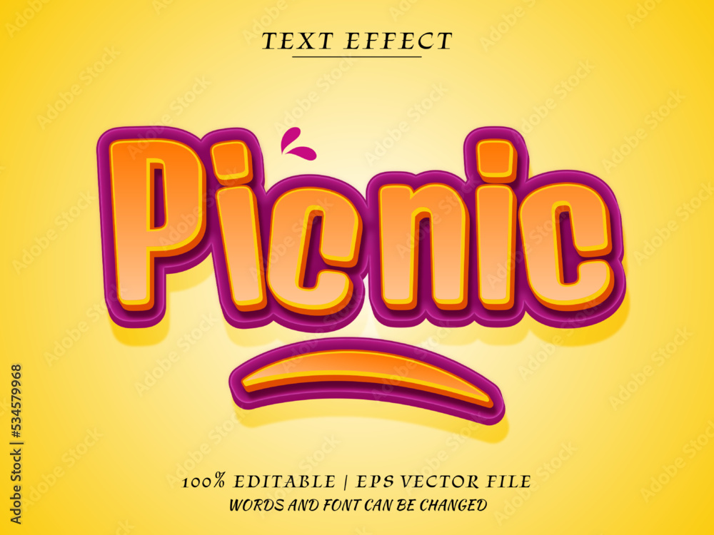 Picnic 3d editbale text effect. text mockup