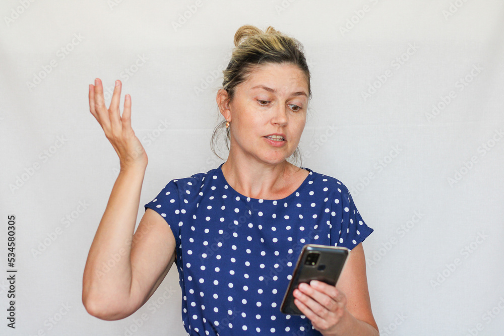 Fototapeta premium Ordinary middle-aged woman without makeup different emotions