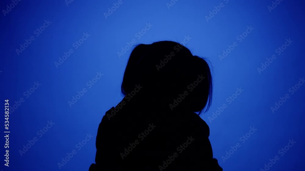 Two women hugging on blue neon background. Shadows silhouette of girlfriends having hugs, best friends relationships. Two women hugging on blue neon background. Shadows silhouette of girlfriends having hugs, best friends relationships.