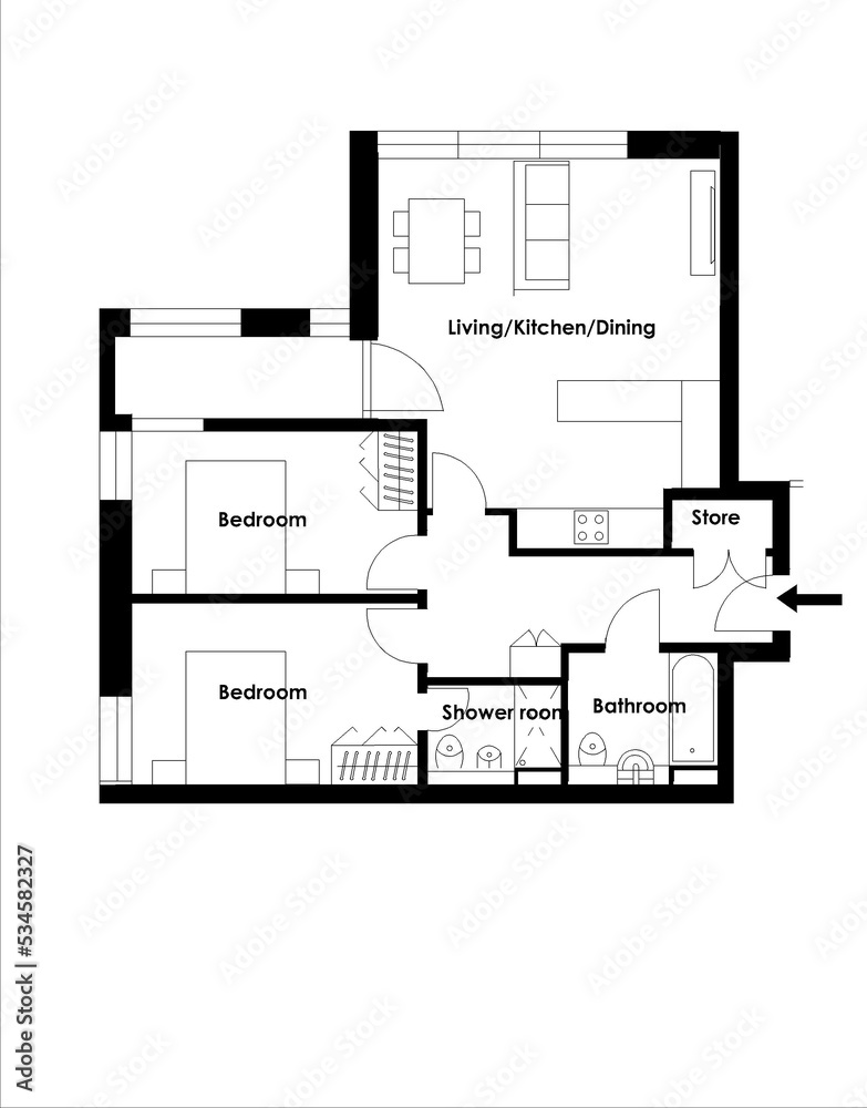 Black And White House Floor Plan Blueprint House Apartment With 