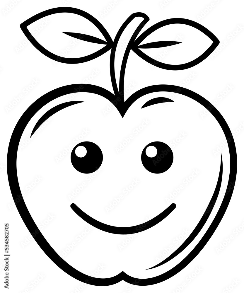 Apple emoji line art. PNG with transparent background Stock