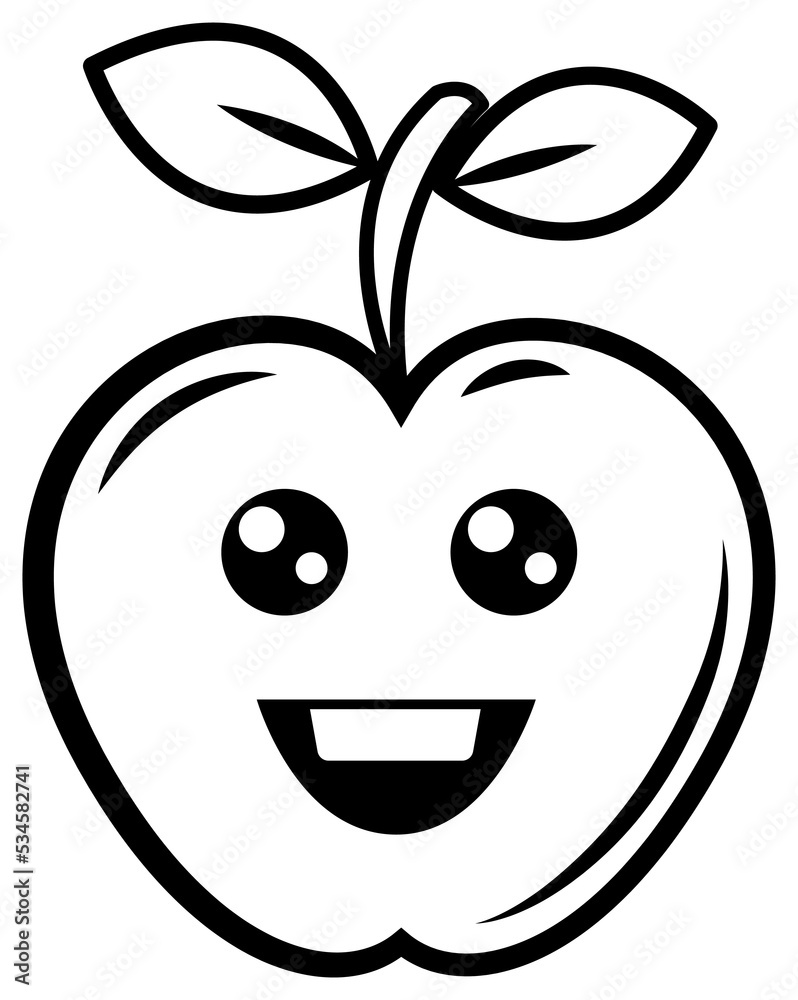 Obraz premium Apple emoji line art. PNG with transparent background