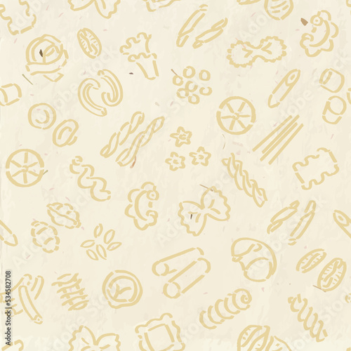 Seamless pattern with doodle drawings of pasta, eco look wrapping paper design