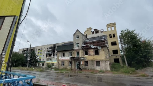 Destroyed residential building in Kyiv as a result of shelling by the Russian army during the Russian-Ukrainian war. photo