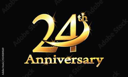 24 year anniversary celebration logo. 24th Anniversary celebration. Gold Luxury Banner of 24th Anniversary celebration. twenty-fourth celebration card. Vector anniversary