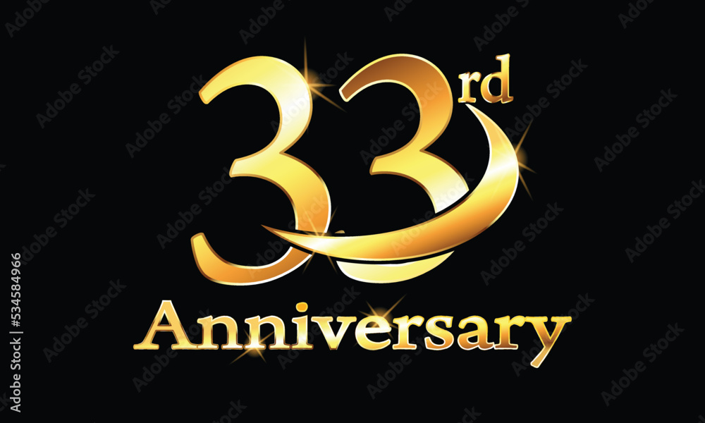 33 year anniversary celebration logo. 33rd Anniversary celebration. Gold Luxury Banner of 33rd Anniversary celebration. thirty-third celebration card. Vector anniversary
