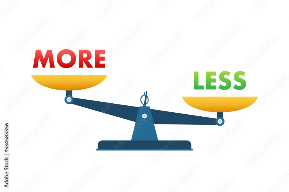 More and less balance on the scale. Balance on scale. Business Concept