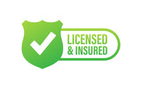licensed and insured vector icon with tick mark and shield