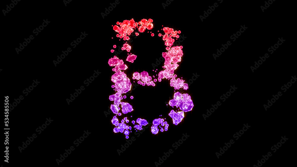 fancy fashion gems font, red and purple letter B, isolated - object 3D rendering