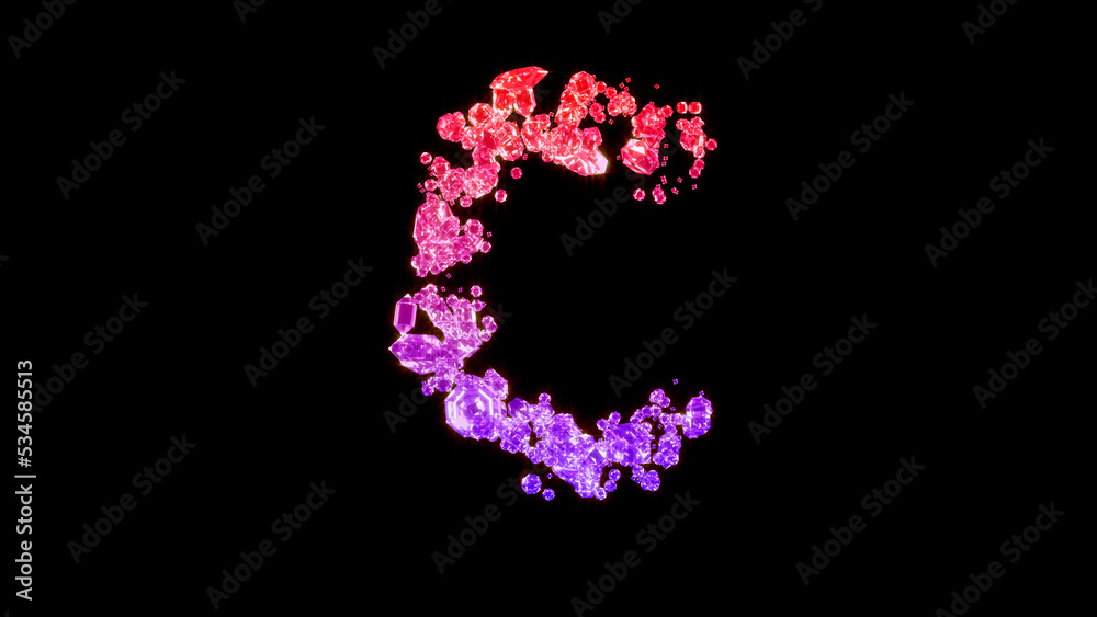 fancy glamorous gems font, red and pink letter C, isolated - object 3D rendering