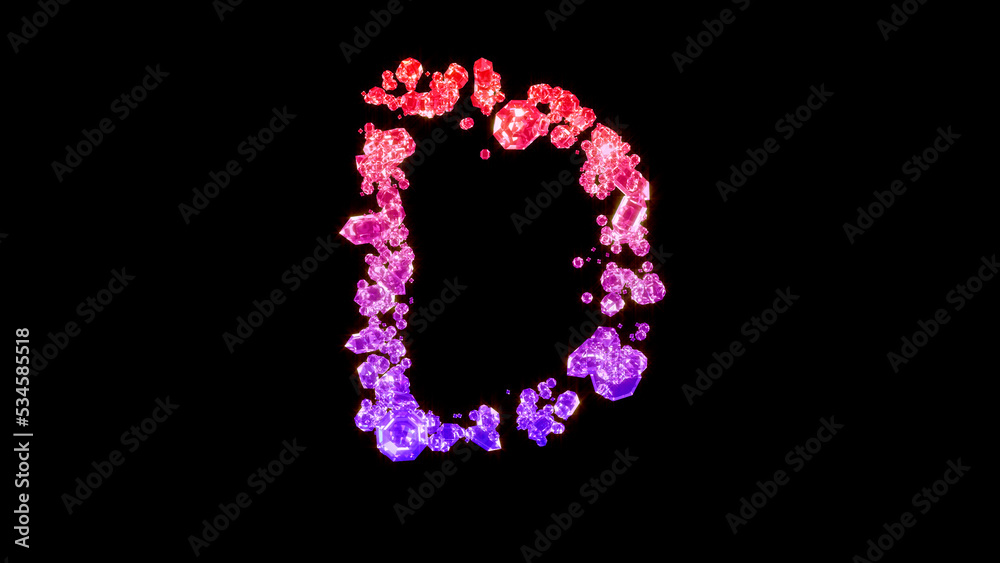 fancy lux gem stones font, red and purple letter D, isolated - object 3D rendering