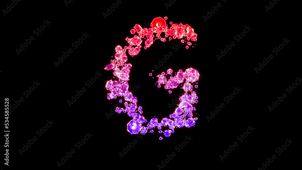 fancy luxury gems alphabet, red and rose letter G, isolated - object 3D illustration