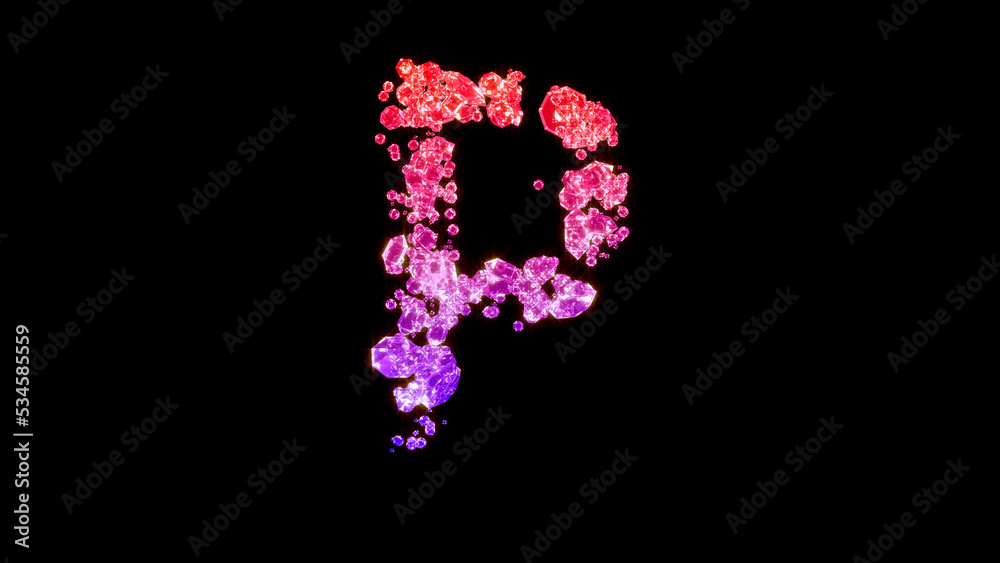 fancy glamour gems alphabet, red and purple letter P, isolated - object 3D illustration