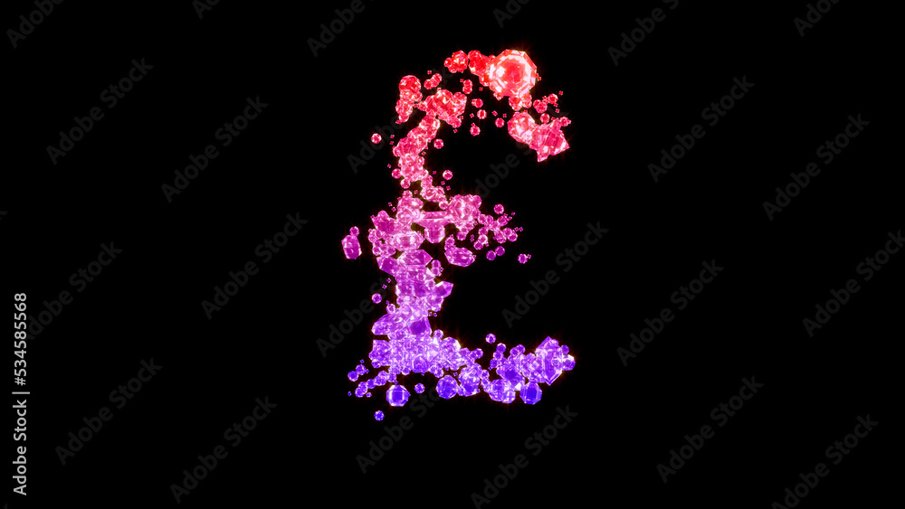 fancy glamorous gems font, red and purple pound symbol, isolated - object 3D illustration fancy glamorous gems font, red and purple pound symbol, isolated - object 3D illustration