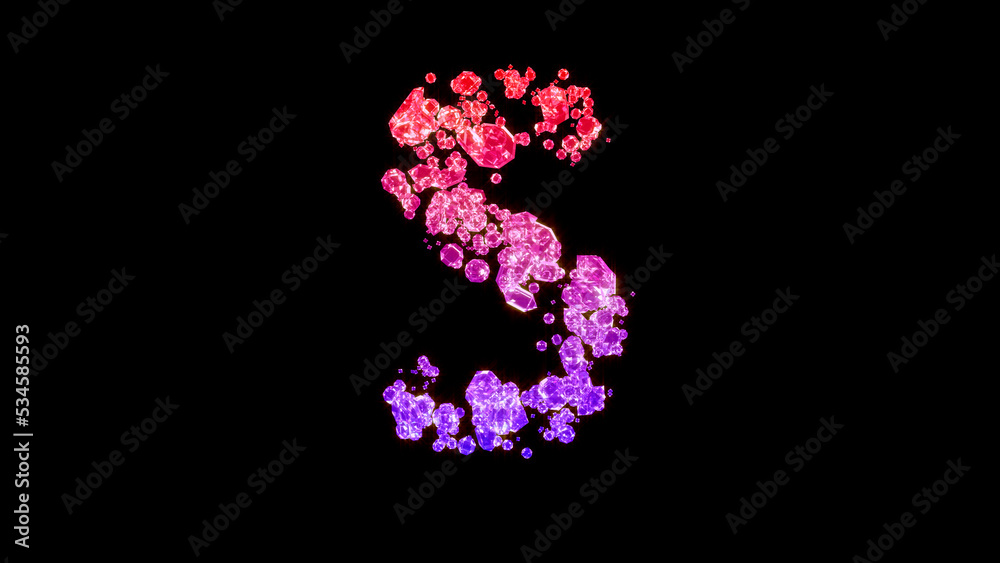 fancy luxury gems font, red and pink letter S, isolated - object 3D illustration