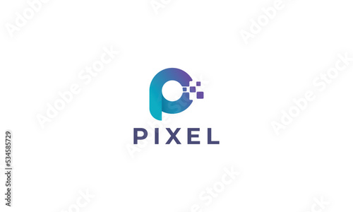 Letter P creative technological modern data pixel logo