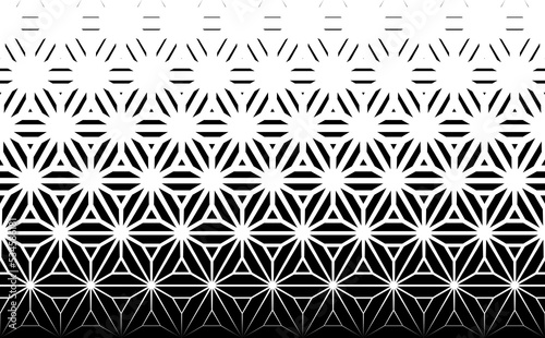 Geometric pattern of black figures on a white background.Seamless in one direction.