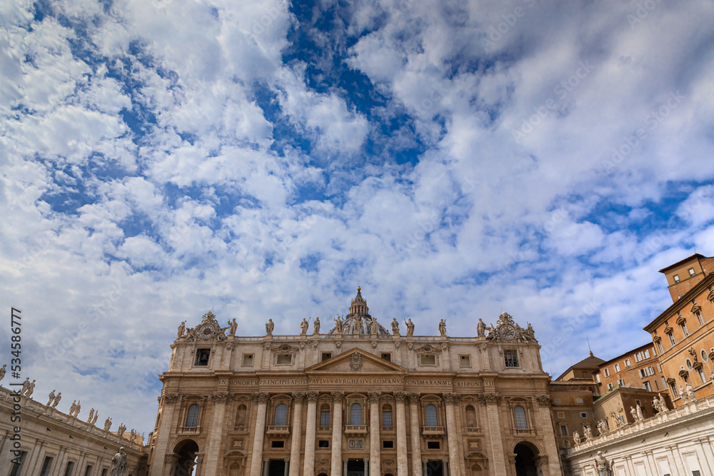 Facade of Saint Peter's Basilica in Rome, Italy.