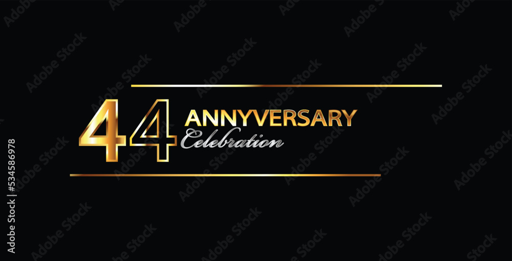 44 Year Anniversary celebration Vector Design. 44th Anniversary celebration. Gold Luxury Banner of 44th Anniversary celebration. forty-fourth celebration card. Vector anniversary