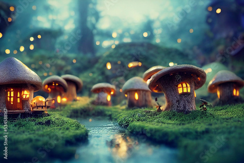 Small fantasy village, fairytale land illustration