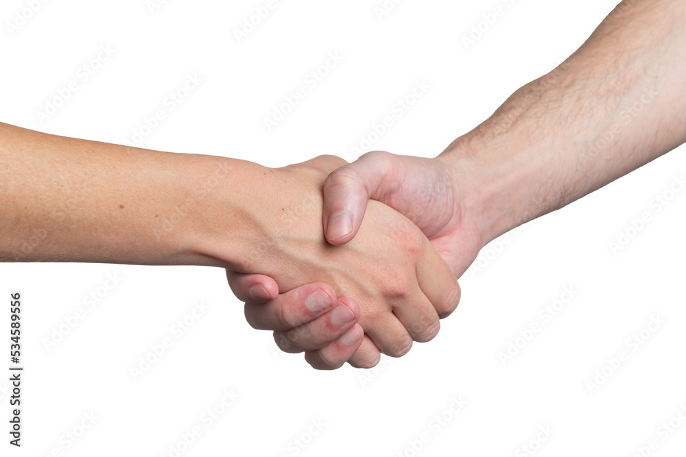 Isolated man and woman shaking hands gesture